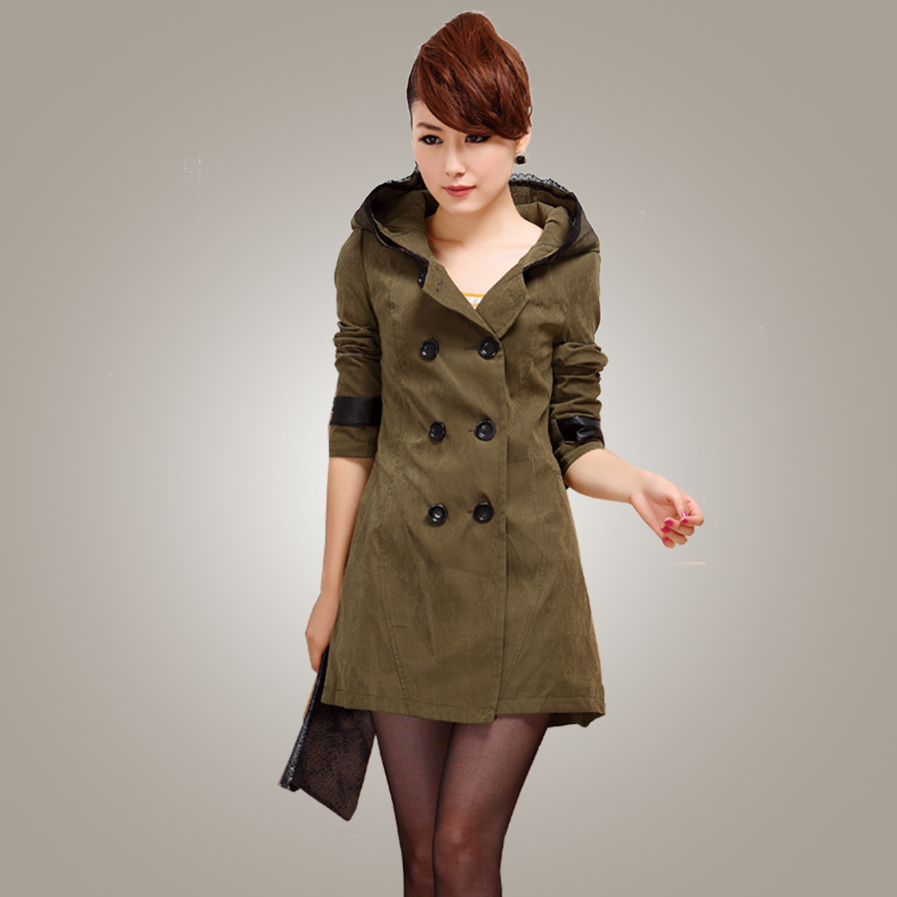 2012 spring and autumn slim women's medium-long trench female hooded outerwear mg1