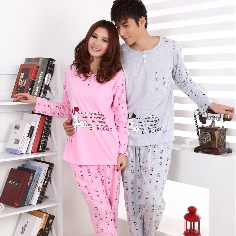 2012 spring and autumn summer cartoon long-sleeve lovers sleepwear set lounge 100% cotton male women's