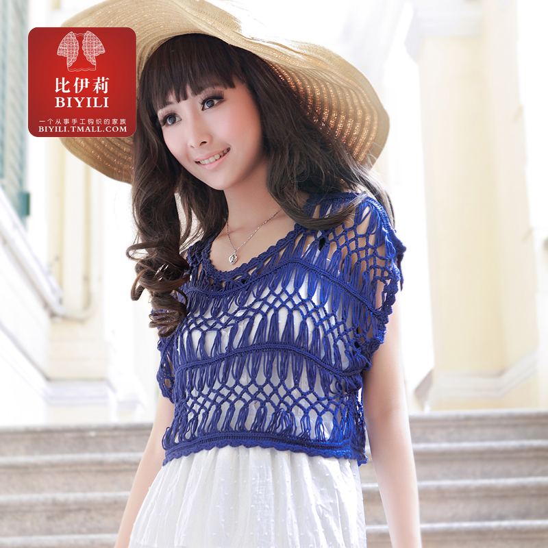 2012 spring and autumn women's cutout pullover o-neck short design handmade yarn sweater
