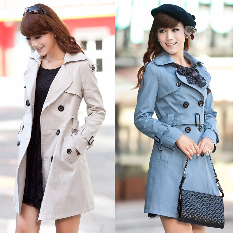 2012 spring and autumn women's double breasted casual slim long trench design plus size outerwear
