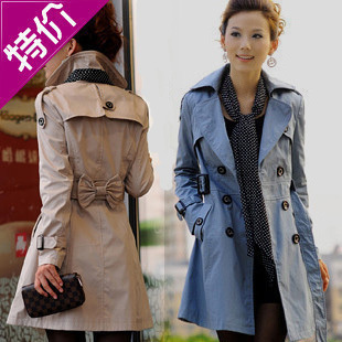 2012 spring and autumn women's double breasted slim medium-long trench plus size outerwear overcoat silk scarf winter