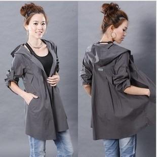 2012 spring and autumn women's fashion loose hooded personality casual elegant thin trench long shirt