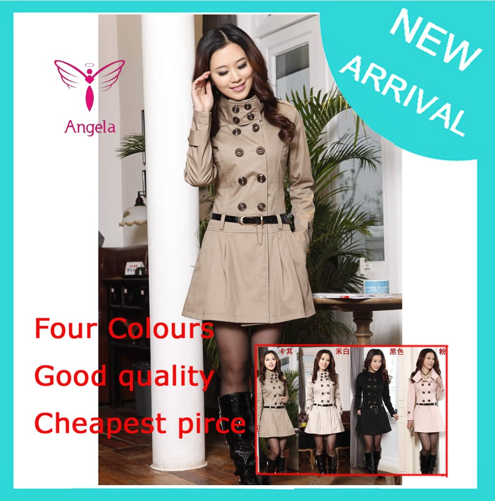 2012 spring and autumn women's fashion slim medium-long all-match double breasted trench one-piece dress outerwear WO-045