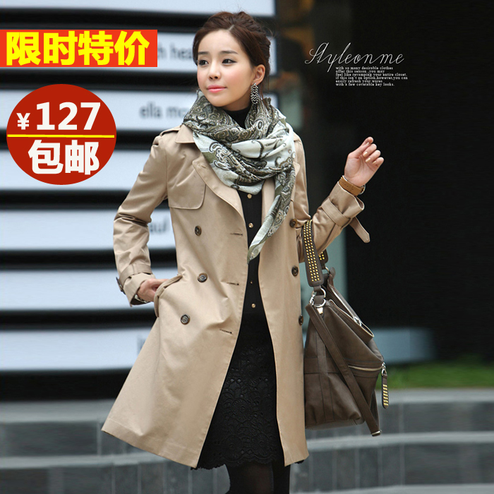 2012 spring and autumn women's long design double breasted female slim trench women's autumn and winter outerwear plus size