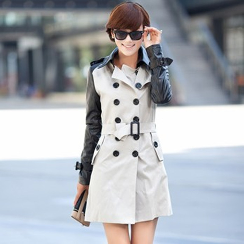 2012 spring and autumn women's long design fashion trench outerwear female double breasted slim patchwork women's trench