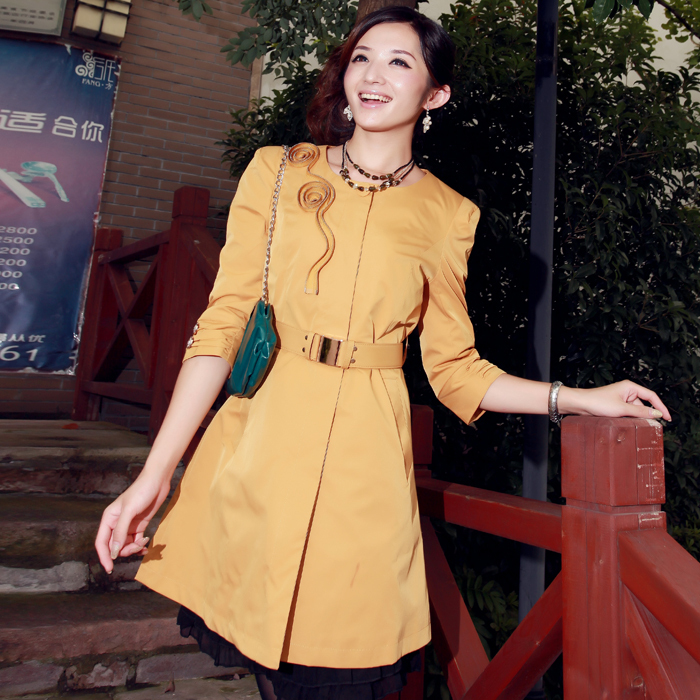 2012 spring and autumn women's medium-long three quarter sleeve plus size elegant slim trench outerwear female