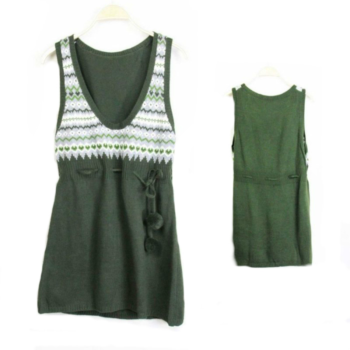 2012 spring and autumn women's sleeveless woven vest V-neck slim long design green sweater