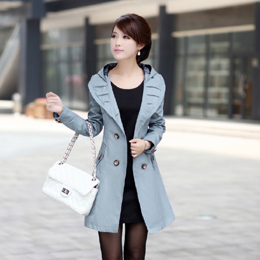 2012 spring and autumn women's slim medium-long outerwear double breasted hooded trench plus size overcoat winter