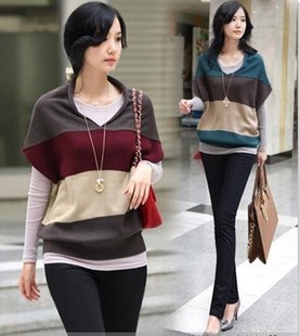 2012 spring and autumn women's stripe loose plus size vest knitted outerwear sweater