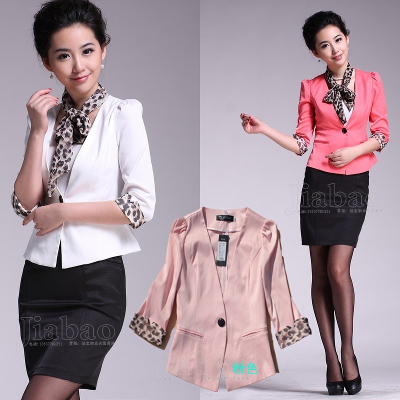2012 spring and summer 629 women's professional leopard print silk scarf half sleeve suit western dress pink color female