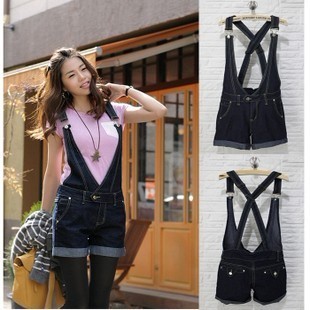 2012 spring and summer all-match denim bib pants denim shorts jeans y9223