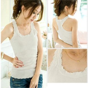 2012 spring and summer all-match lace border vest 100% cotton tank basic laciness spaghetti strap vest