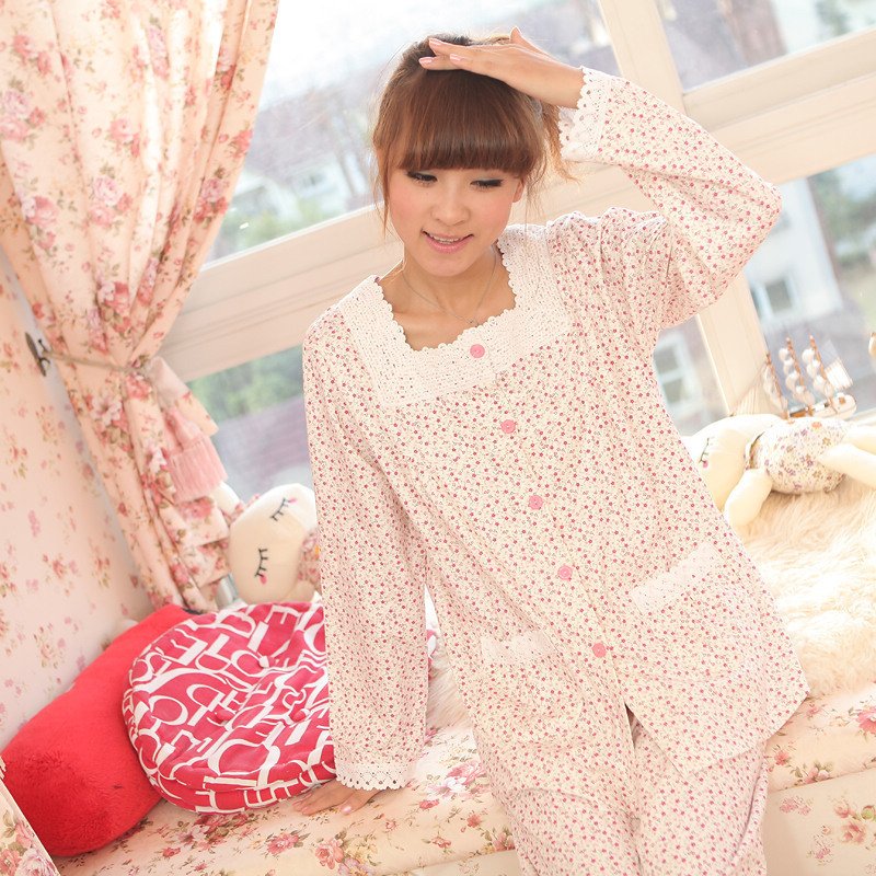 2012 spring and summer autumn sleepwear female 100% cotton long-sleeve lounge brief twinset 6976