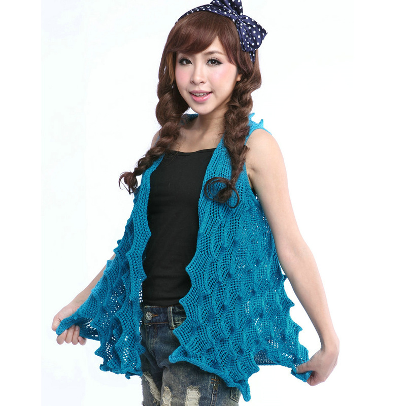 2012 spring and summer cardigan blue fashion women's cutout all-match vest small vest sweater