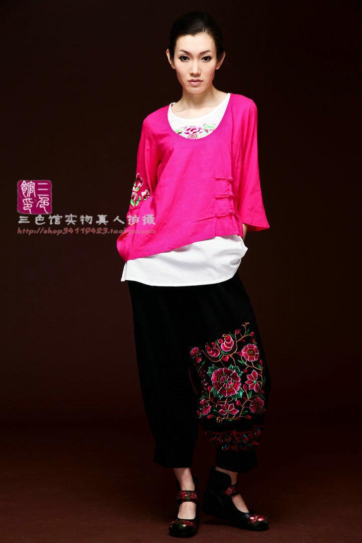 2012 spring and summer chinese style o-neck embroidery flower short-sleeve shirt top  a0087