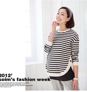 2012 spring and summer fashion maternity clothing maternity sweatshirt stripe maternity t-shirt top