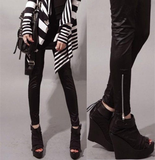 2012 spring and summer fashion matt faux leather zipper legging side zipper legging female ankle length trousers thin