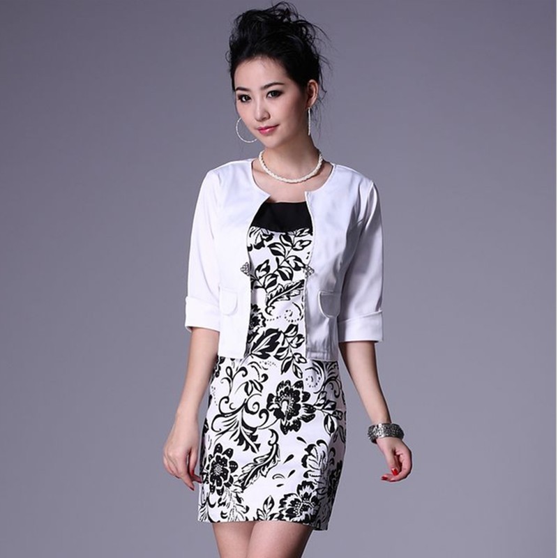 2012 spring and summer hot-selling ol blazer elegant print one-piece dress twinset