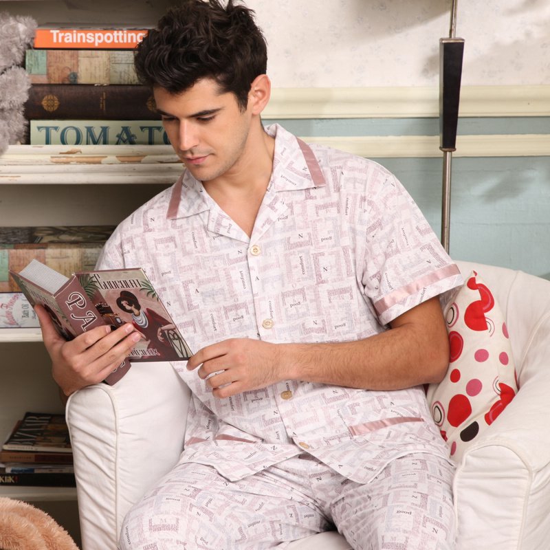 2012 spring and summer new arrival knitted 100% cotton short sleeve length pants men's sleepwear lounge set letter 6421