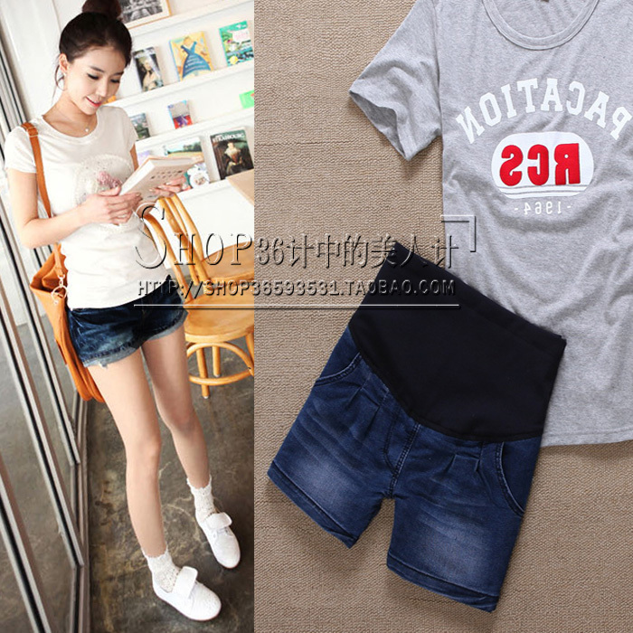 2012 spring and summer new arrival maternity clothing summer wearing white maternity denim shorts