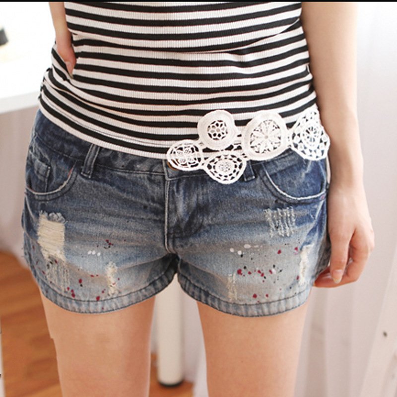 2012 spring and summer women's denim shorts zipper distrressed shorts