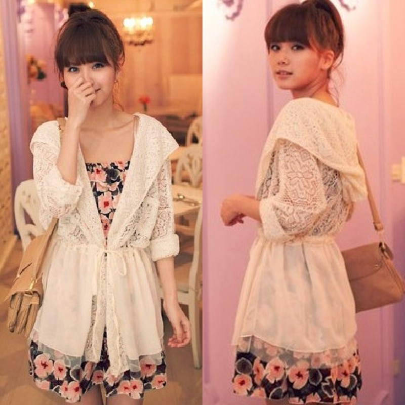 2012 spring and summer women's sun protection clothing long-sleeve transparent high waist hooded cardigan lacing sun protection