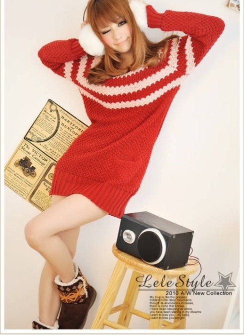 2012 spring autumn female loose o-neck sweater knitted pineapple plus size sweater dress outerwear/ladies' noble knitwear