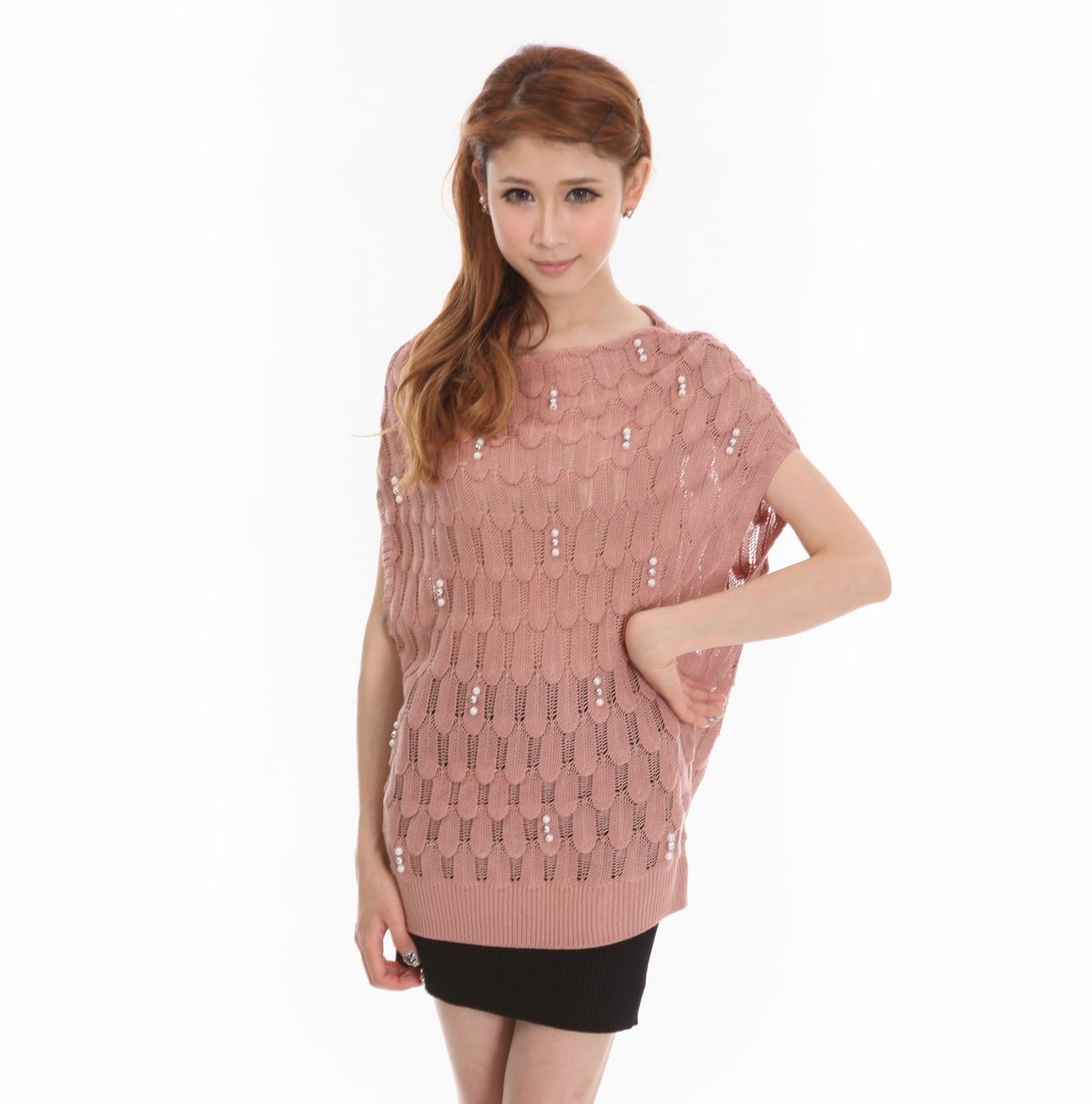 2012 spring bead cutout sleeveless women's slit neckline sweater