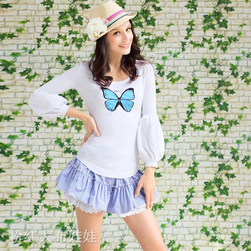 2012 spring blue and white stripe laciness culottes women shorts