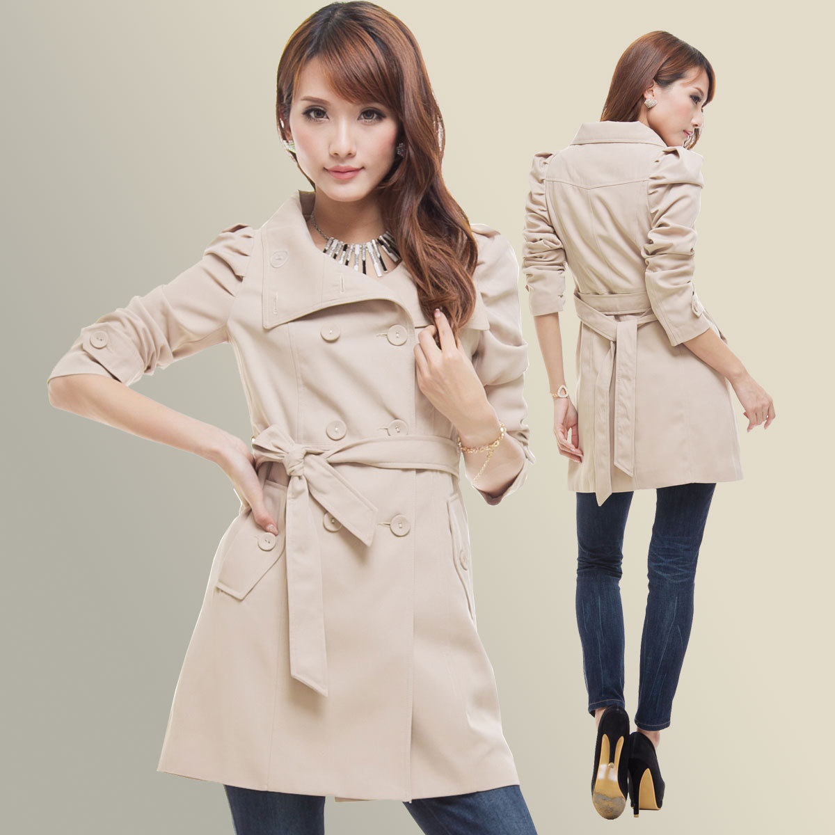 2012 spring double breasted slim elegant trench outerwear