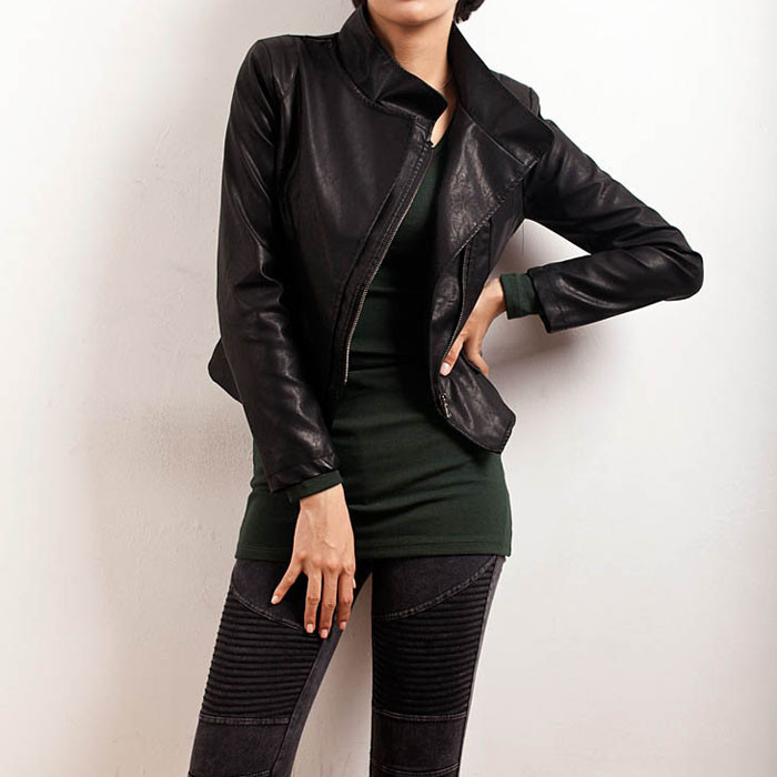 2012 spring double collar motorcycle leather clothing short design blouse coat jacket outerwear female spring and autumn