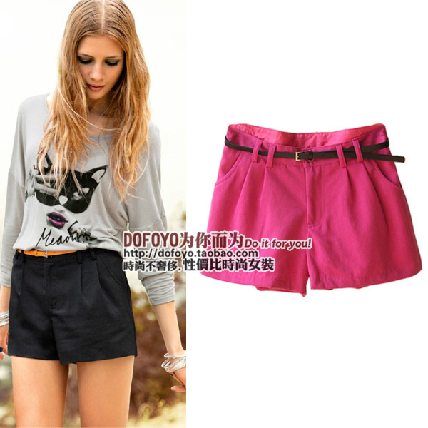 2012 spring fashion all-match candy color straight mid waist shorts women's single-shorts trend