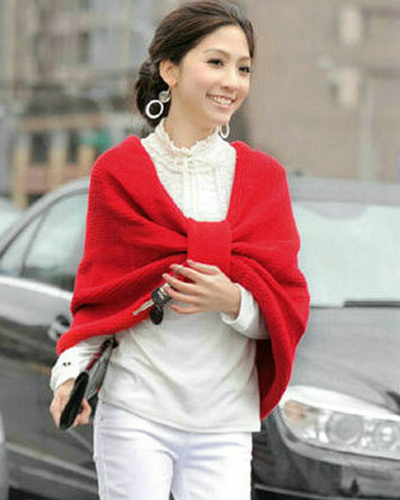 2012 spring fashion lady all-match V-neck bow yarn knitted shawl Holiday Sale