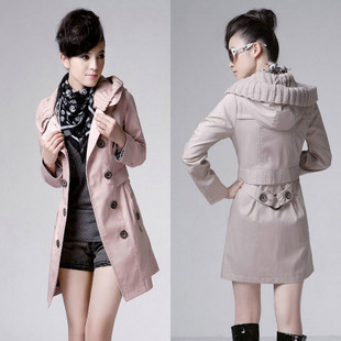 2012 spring fashion slim double breasted medium-long double layer cap knitted hat women's trench outerwear