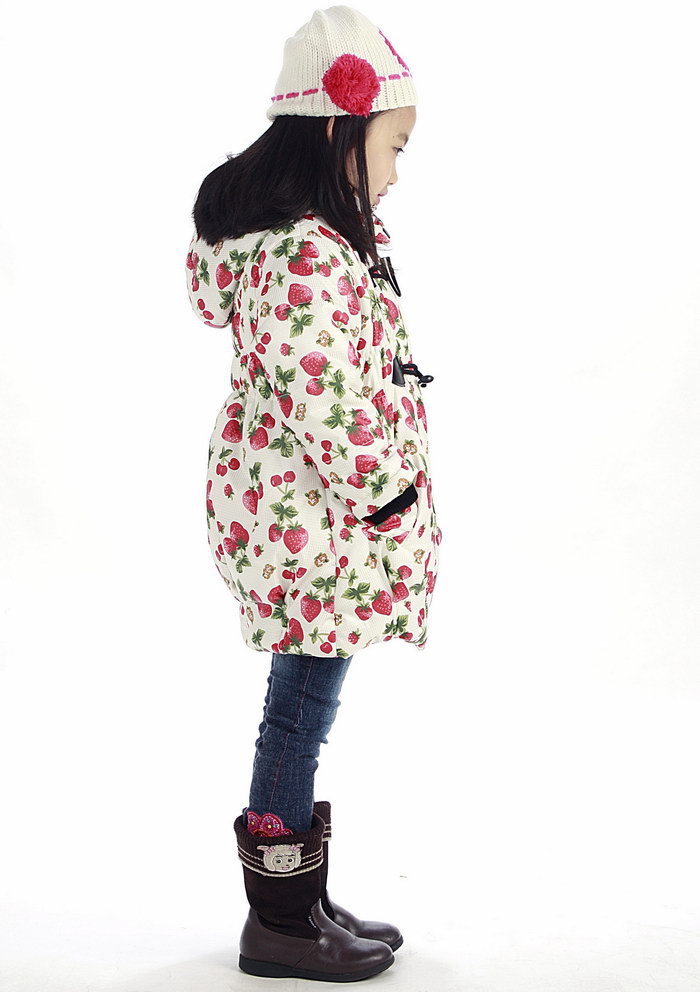 2012 spring female child of strawberry velvet outerwear overcoat trench wadded jacket with a hood jacket