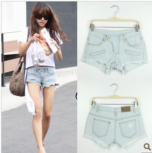 2012 spring female distrressed loose denim shorts female shorts 9980