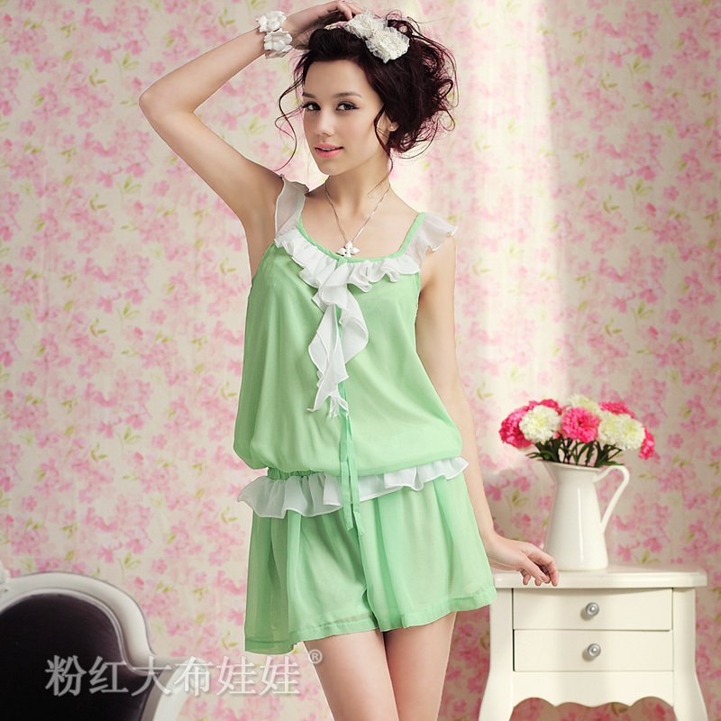 2012 spring fruit green chiffon one-piece dress pants women shorts