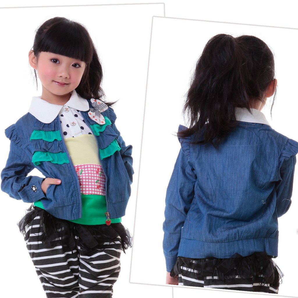 2012 spring girls clothing mini products children's clothing long-sleeve child denim short jacket 03218