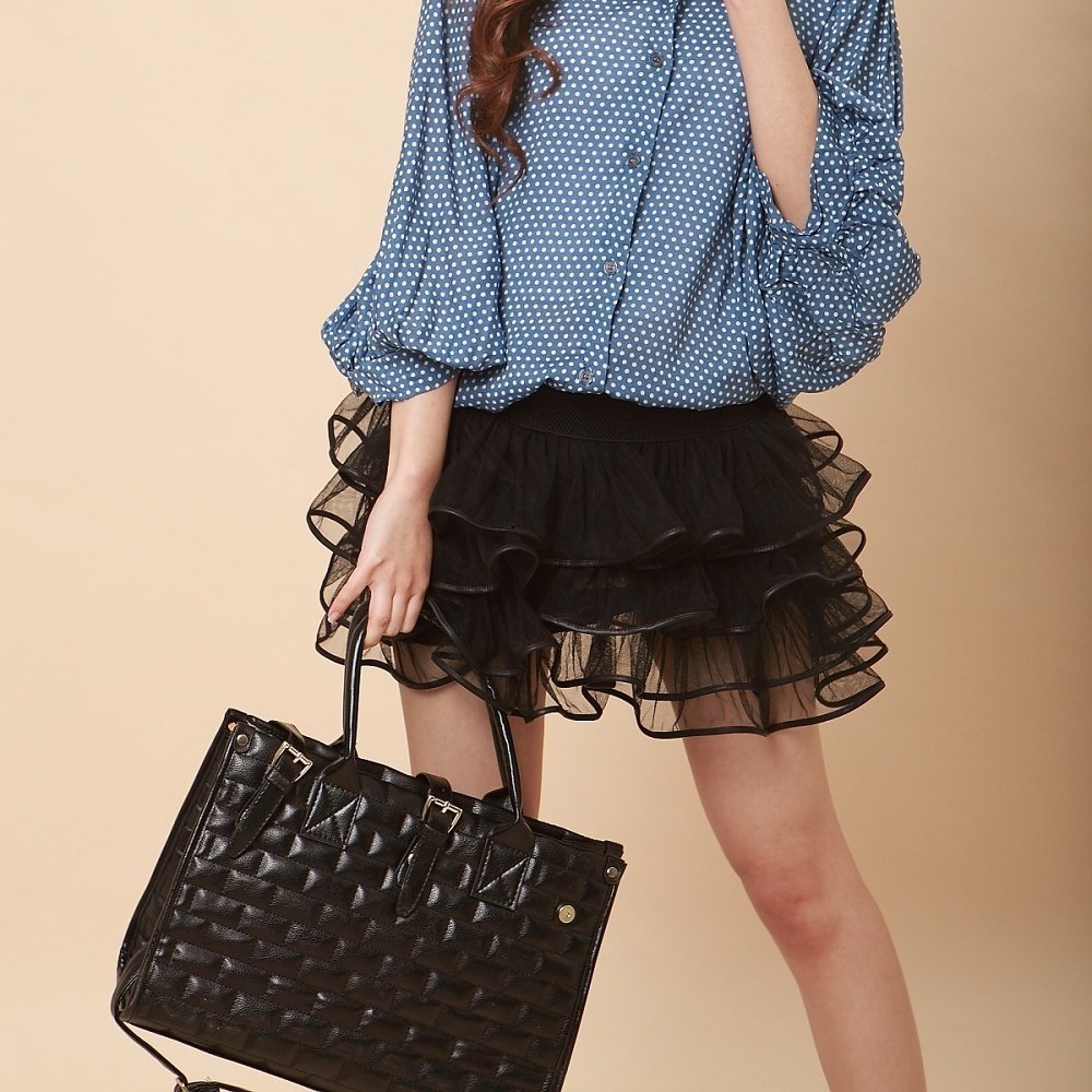 2012 spring leather wrapping wave cake gauze short skirt 125006