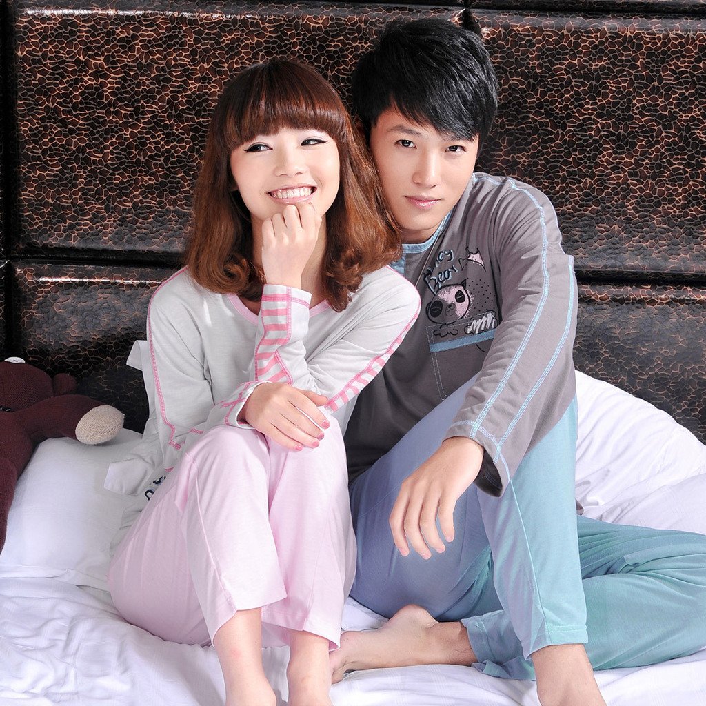 2012 spring long-sleeve cartoon knitted 100% cotton lovers sleep set 100% cotton lounge FREE SHIPPING