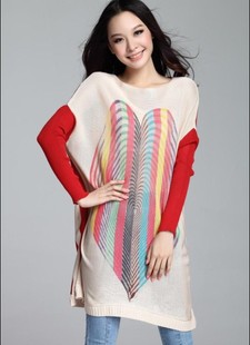 2012 spring loose breathable medium-long sweater batwing shirt o-neck women's love