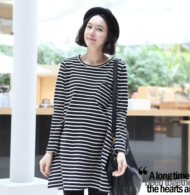 2012 spring maternity clothing black and white stripe maternity top maternity t-shirt