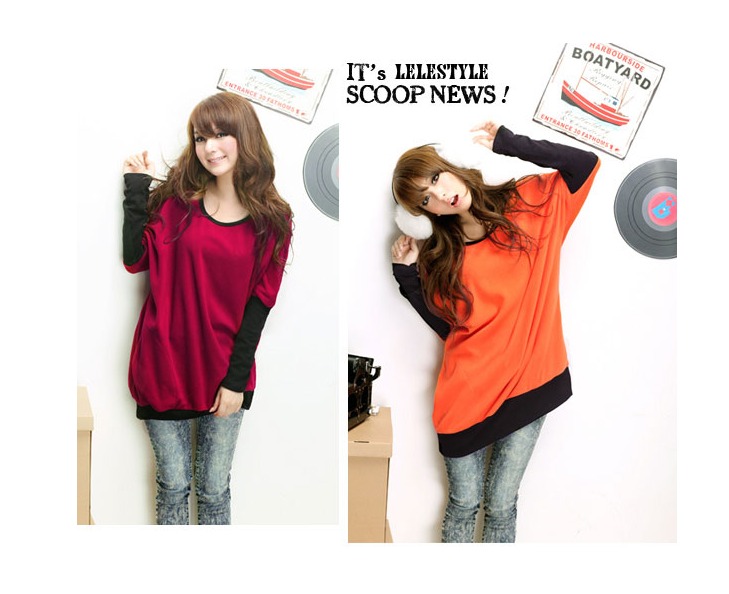 2012 spring maternity clothing long-sleeve loose maternity top color block decoration maternity t-shirt