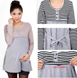 2012 spring maternity clothing maternity top stripe teethe shirt maternity t-shirt long-sleeve