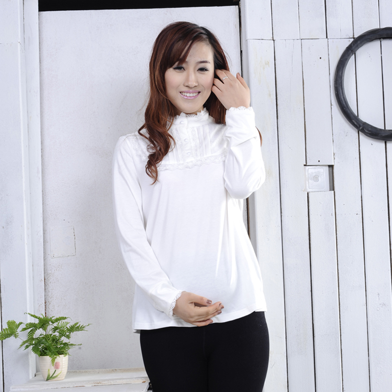 2012 spring maternity clothing personality lace decoration maternity basic shirt basic shirt top maternity t-shirt