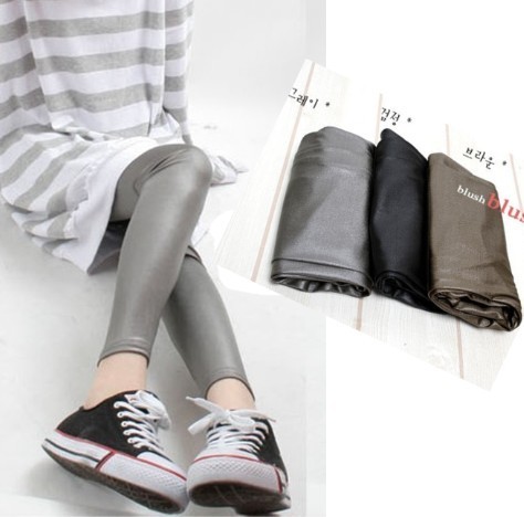 2012 spring matt faux leather legging ankle length trousers thin legging female faux leather pants