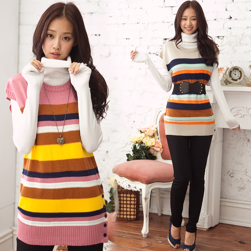 2012 spring new arrival fashion sleeveless stripe straight medium-long sweater basic sweater