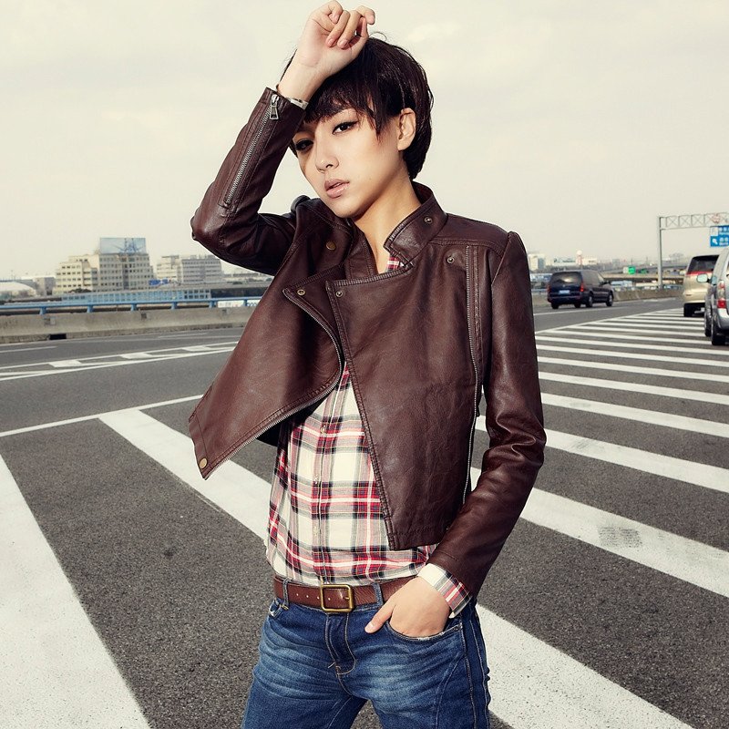 2012 spring new arrival stand collar popular water wash female leather clothing 01g3037