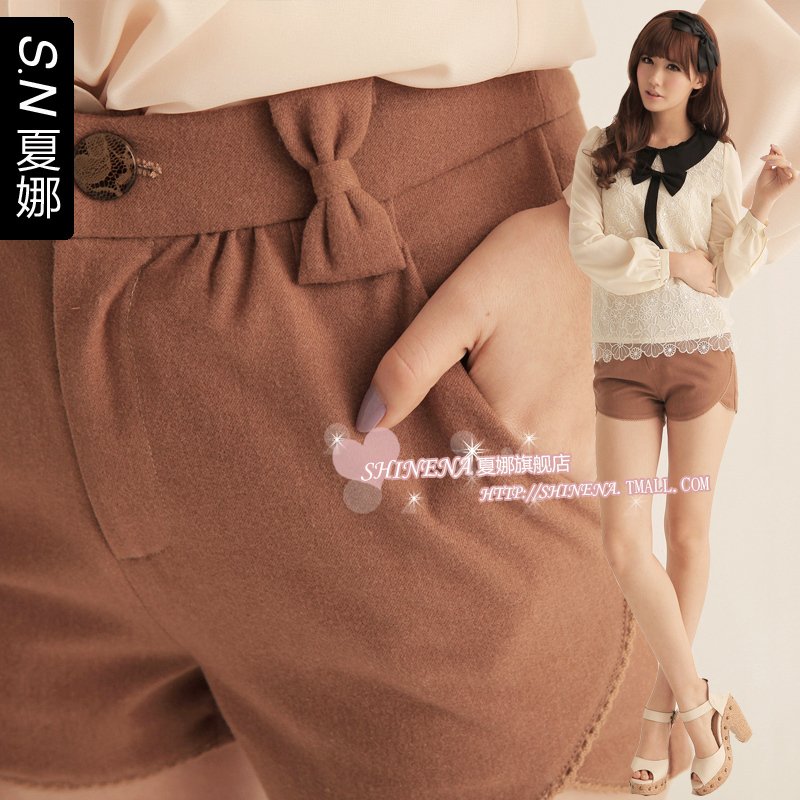 2012 spring new arrival vintage tan elegant laciness bow shorts 5152