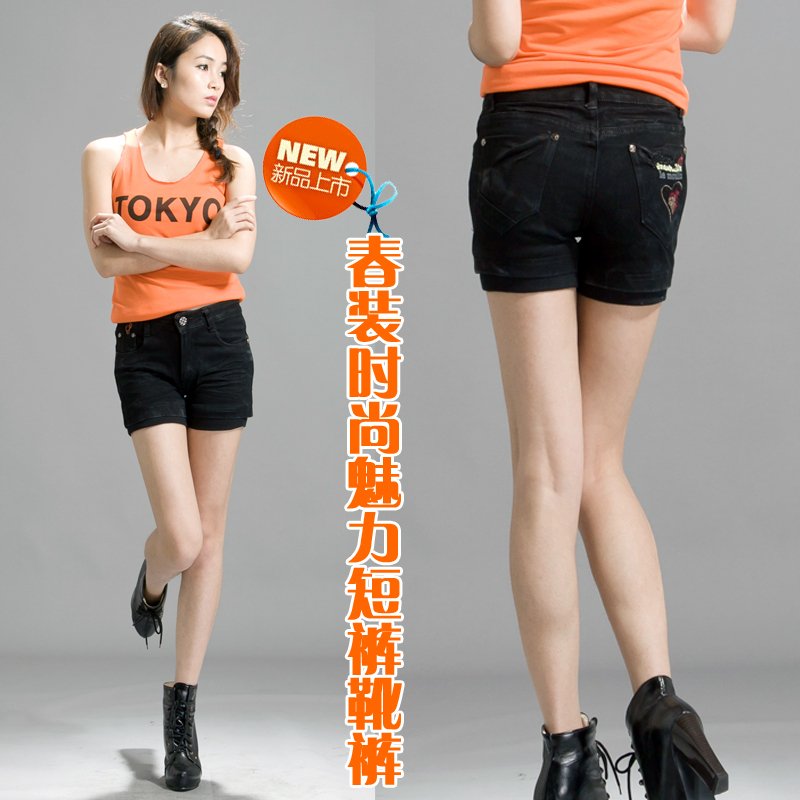2012 spring new arrival women's trousers elastic wrapping roll up hem slim denim shorts